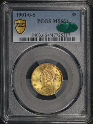 Obverse of this 1901/0-S Liberty Head $5 PCGS MS-66+ CAC
