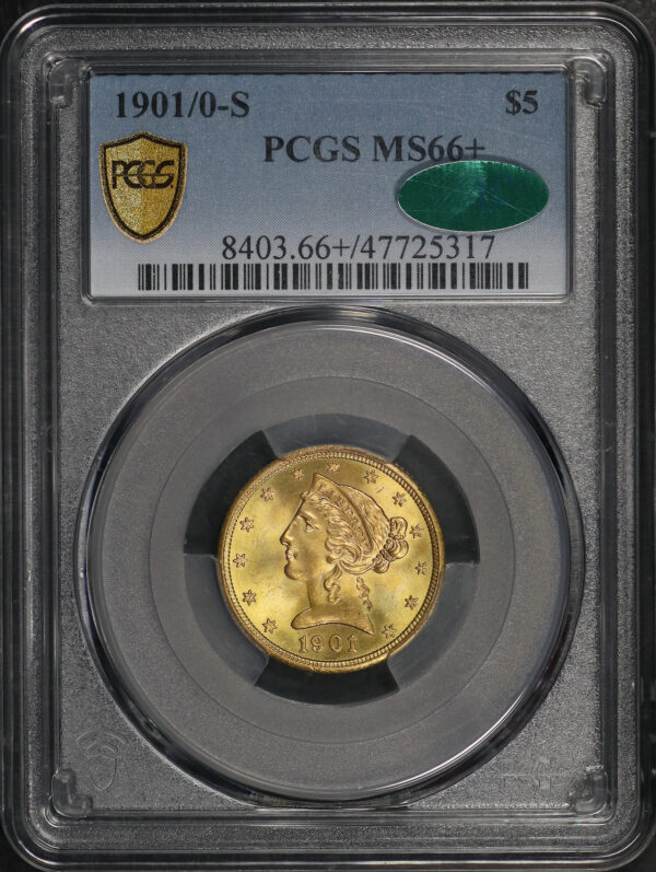 Obverse of this 1901/0-S Liberty Head $5 PCGS MS-66+ CAC