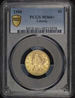 Obverse of this 1908 Liberty Head $5 PCGS MS-66+