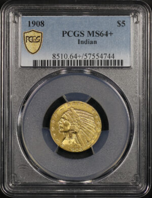 Obverse of this 1908 Indian $5 PCGS MS-64+