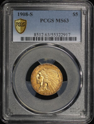 Obverse of this 1908-S Indian $5 PCGS MS-63