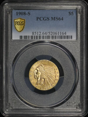 Obverse of this 1908-S Indian $5 PCGS MS-64