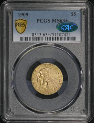 Obverse of this 1909 Indian $5 PCGS MS-63+ CAC