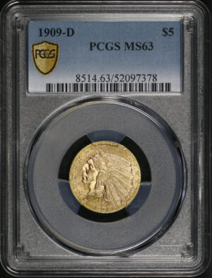 Obverse of this 1909-D Indian $5 PCGS MS-63