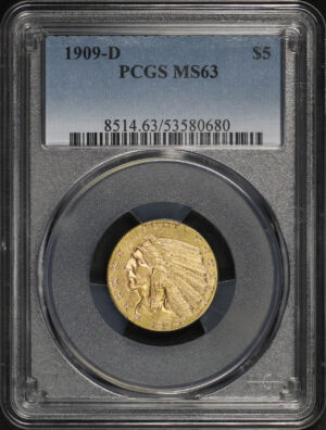 Obverse of this 1909-D Indian $5 PCGS MS-63