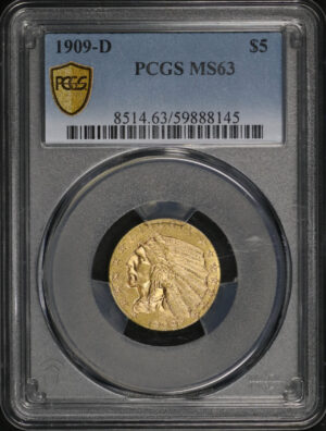 Obverse of this 1909-D Indian $5 PCGS MS-63