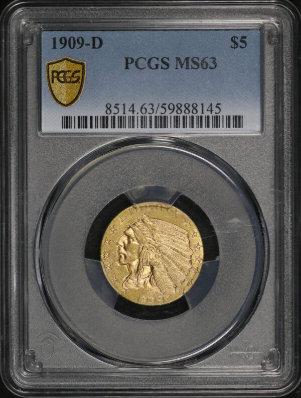 Obverse of this 1909-D Indian $5 PCGS MS-63