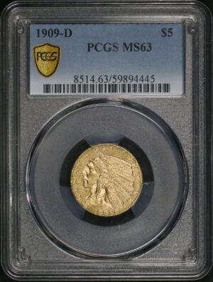 Obverse of this 1909-D Indian $5 PCGS MS-63