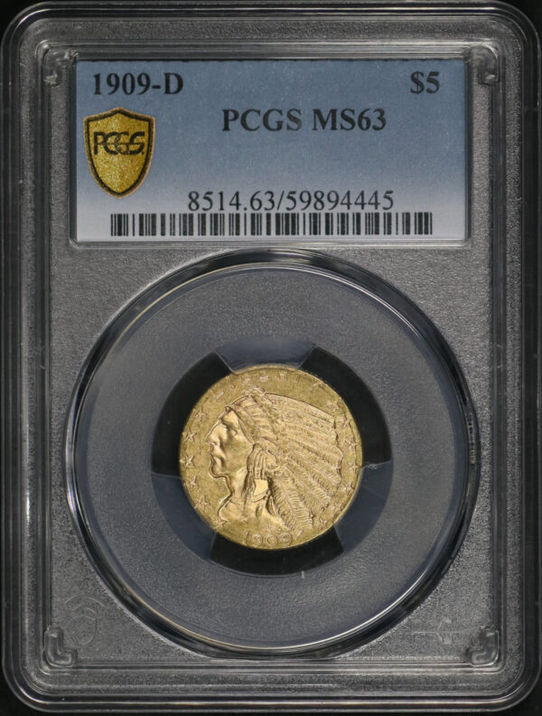Obverse of this 1909-D Indian $5 PCGS MS-63