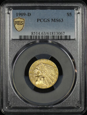 Obverse of this 1909-D Indian $5 PCGS MS-63
