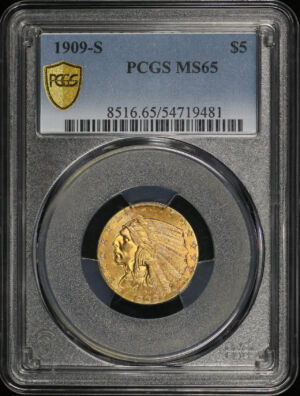Obverse of this 1909-S Indian $5 PCGS MS-65