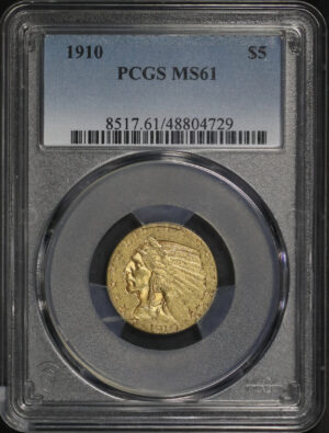 Obverse of this 1910 Indian $5 PCGS MS-61