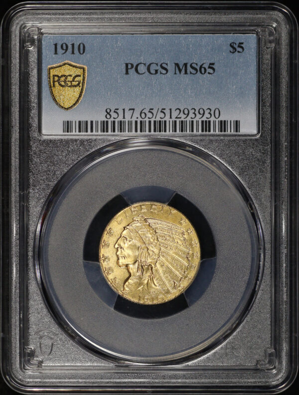 Obverse of this 1910 Indian $5 PCGS MS-65