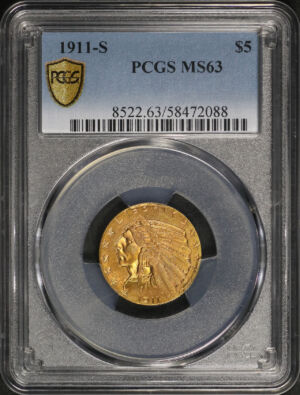 Obverse of this 1911-S Indian $5 PCGS MS-63