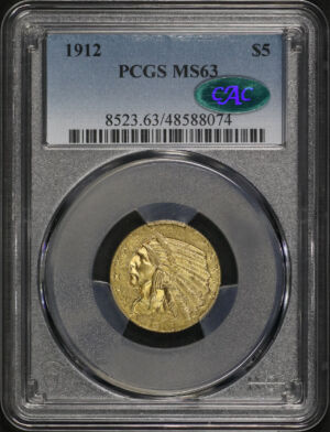 Obverse of this 1912 Indian $5 PCGS MS-63 CAC