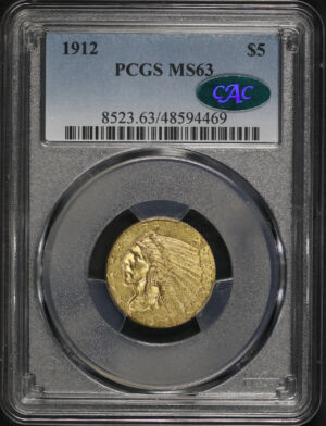 Obverse of this 1912 Indian $5 PCGS MS-63 CAC