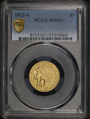 Obverse of this 1912-S Indian $5 PCGS MS-63+