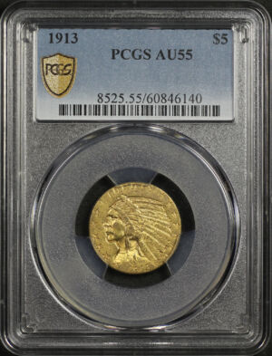 Obverse of this 1913 Indian $5 PCGS AU-55