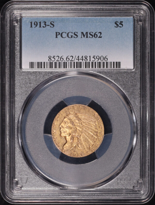 Obverse of this 1913-S Indian $5 PCGS MS-62