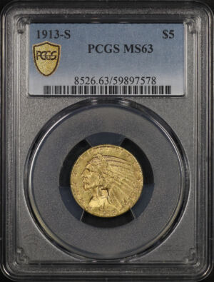 Obverse of this 1913-S Indian $5 PCGS MS-63