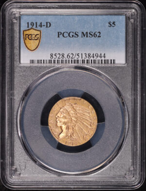 Obverse of this 1914-D Indian $5 PCGS MS-62