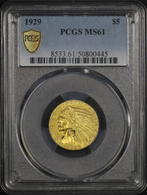 Obverse of this 1929 Indian $5 PCGS MS-61