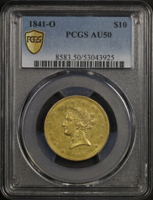 Obverse of this 1841-O Liberty Head $10 PCGS AU-50