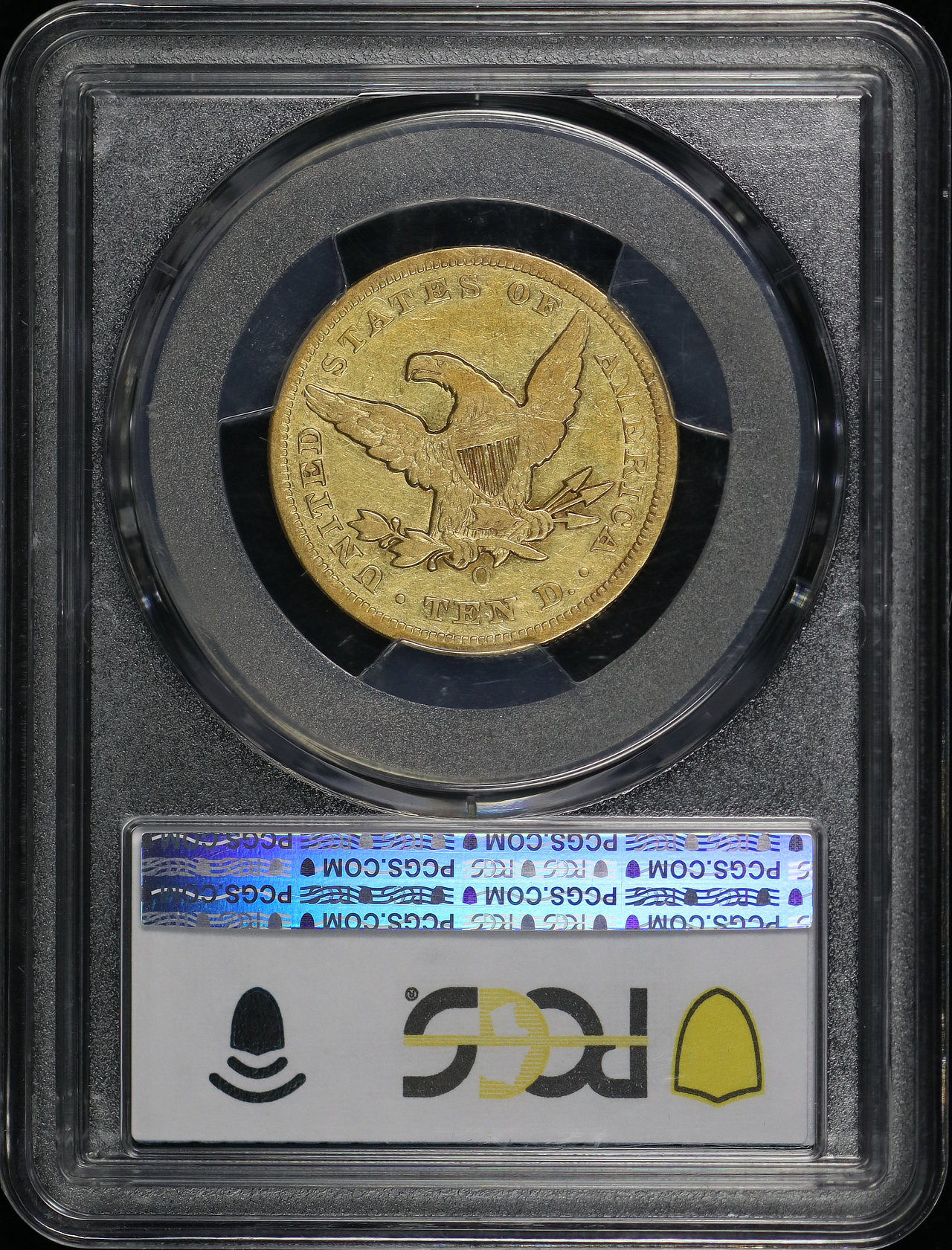 Reverse of this 1855-O Liberty Head $10 PCGS VF-35