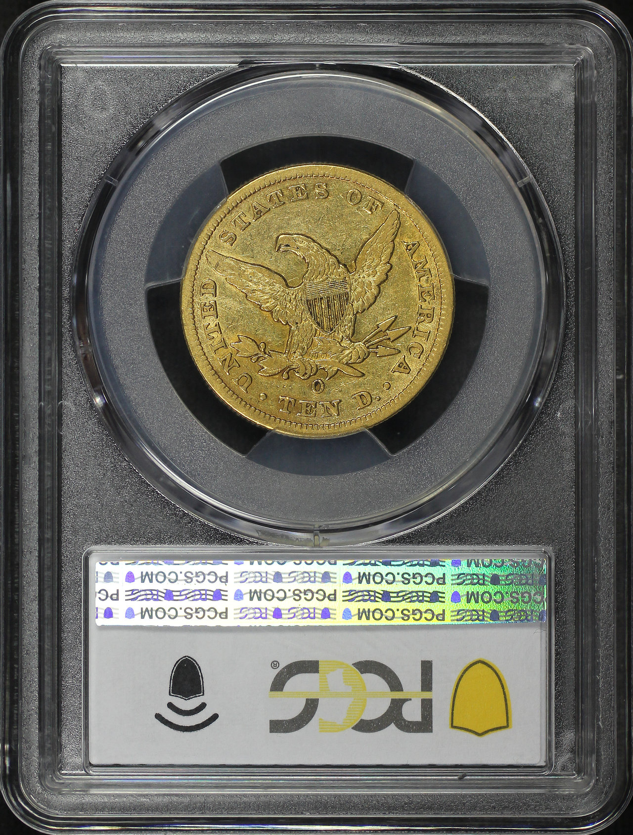 Reverse of this 1858-O Liberty Head $10 PCGS VF-35