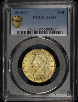 Obverse of this 1858-O Liberty Head $10 PCGS AU-58