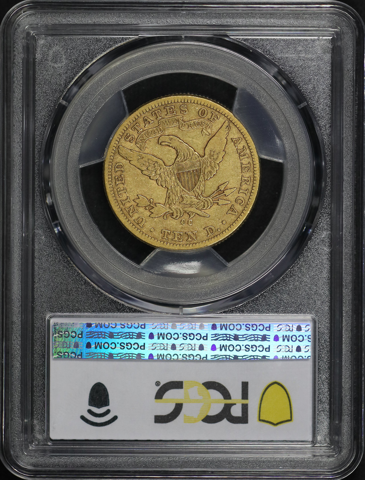 Reverse of this 1881-CC Liberty Head $10 PCGS VF-30