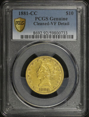 Obverse of this 1881-CC Liberty Head $10 PCGS VF Details Cleaned