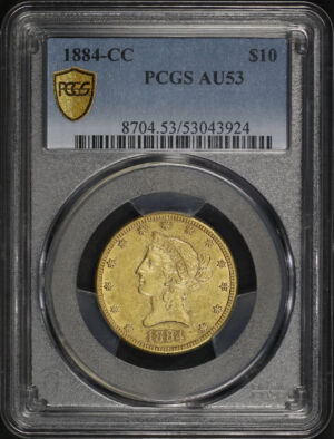 Obverse of this 1884-CC Liberty Head $10 PCGS AU-53
