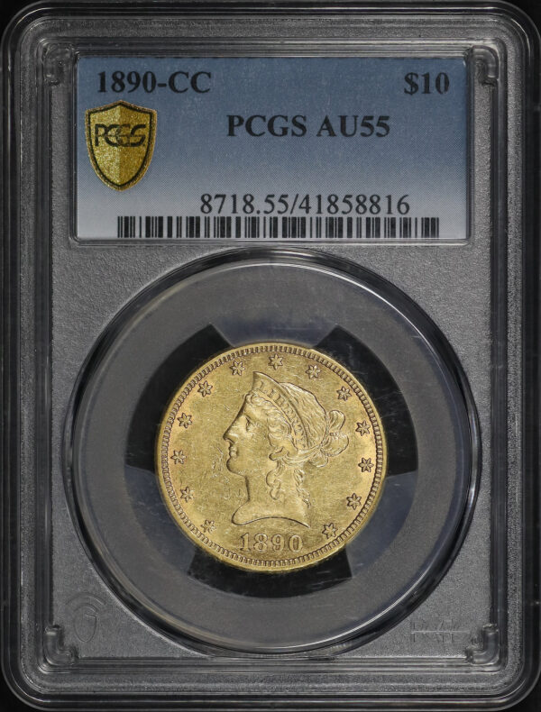 Obverse of this 1890-CC Liberty Head $10 PCGS AU-55