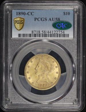 Obverse of this 1890-CC Liberty Head $10 PCGS AU-58 CAC