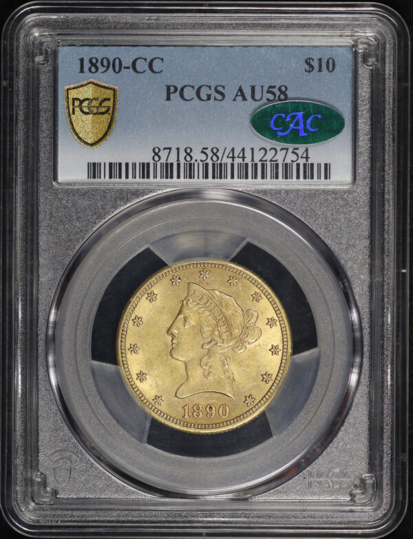 Obverse of this 1890-CC Liberty Head $10 PCGS AU-58 CAC