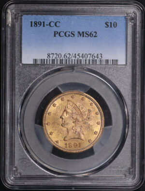 Obverse of this 1891-CC Liberty Head $10 PCGS MS-62