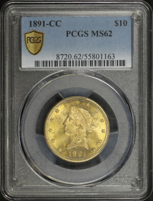 Obverse of this 1891-CC Liberty Head $10 PCGS MS-62