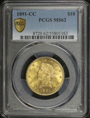Obverse of this 1891-CC Liberty Head $10 PCGS MS-62