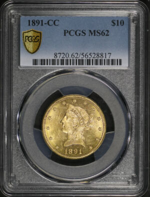 Obverse of this 1891-CC Liberty Head $10 PCGS MS-62
