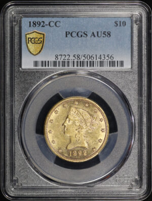 Obverse of this 1892-CC Liberty Head $10 PCGS AU-58