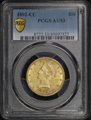 Obverse of this 1892-CC Liberty Head $10 PCGS AU-53