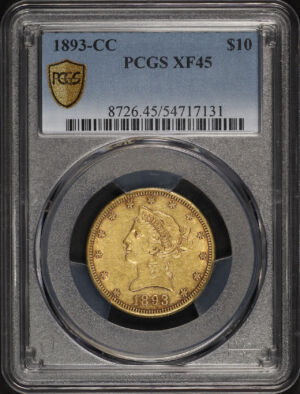 Obverse of this 1893-CC Liberty Head $10 PCGS XF-45