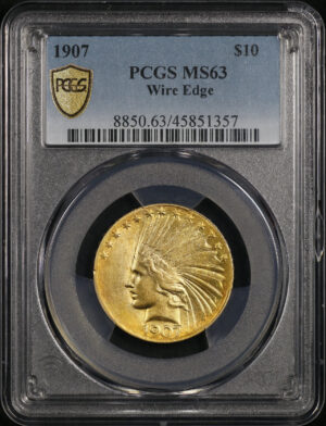 Obverse of this 1907 Indian $10 Indian, Wire Rim PCGS MS-63