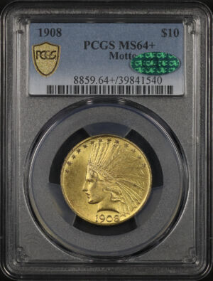 Obverse of this 1908 Indian $10 Motto PCGS MS-64+ CAC