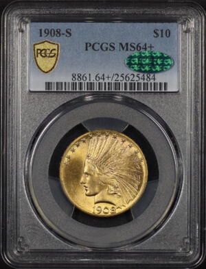 Obverse of this 1908-S Indian $10 PCGS MS-64+ CAC
