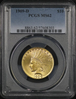 Obverse of this 1909-D Indian $10 Motto PCGS MS-62