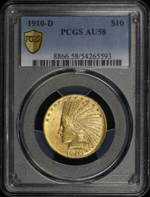 Obverse of this 1910-D Indian $10 Motto PCGS AU-58