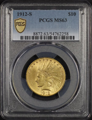Obverse of this 1912-S Indian $10 Motto PCGS MS-63