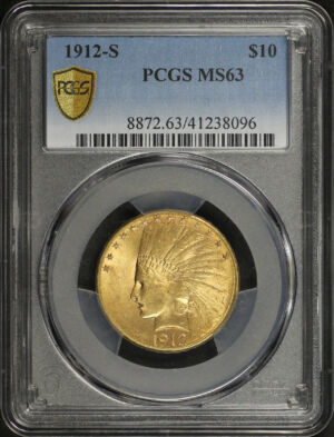 Obverse of this 1912-S Indian $10 Motto PCGS MS-63